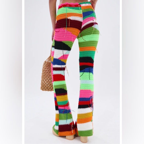 NWOT Akira Colored Heart Crochet Festival Pants Women’s Sz L Funky Baddie Beach - Picture 2 of 9